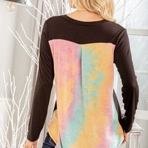 BiBi Black and Tie-Dye Long Sleeve Top